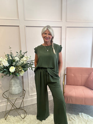 Frill Cap Sleeve Top - Khaki