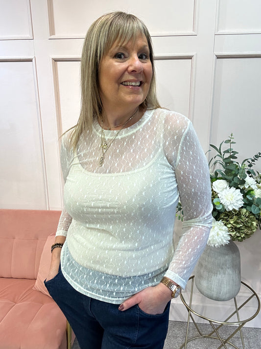 Delicate Floral Mesh Top - Soft Lemon - Wardrobe By Simone