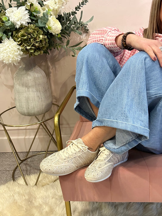 Gold Sparkle Trainer - Gold/Beige - Wardrobe By Simone