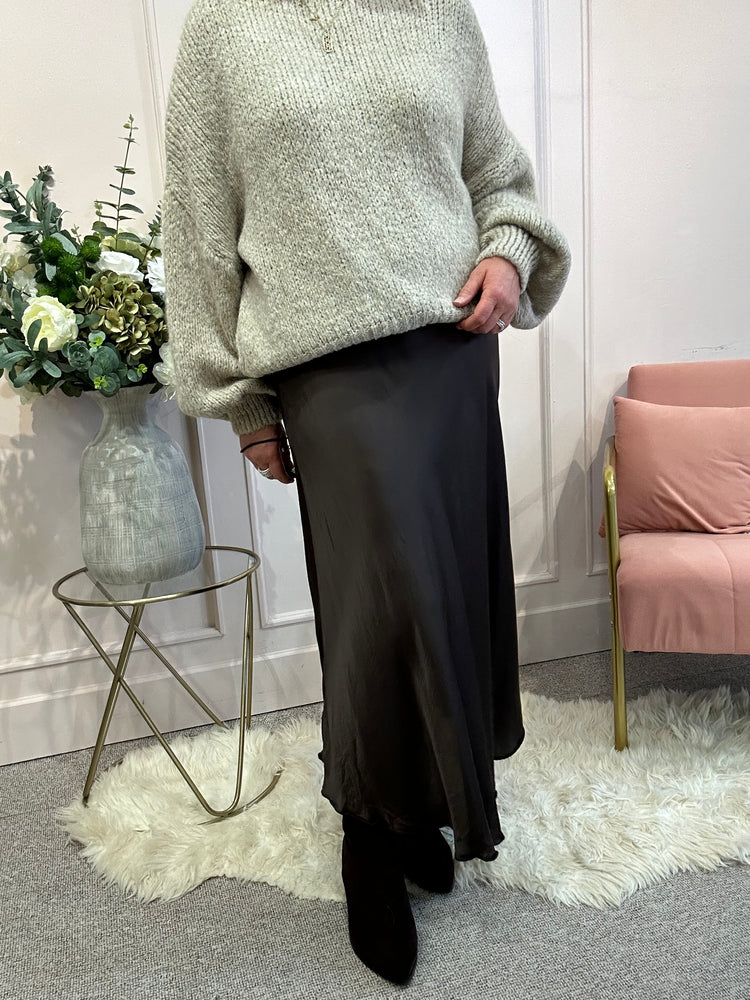 Satin Maxi Skirt - Chocolate Brown