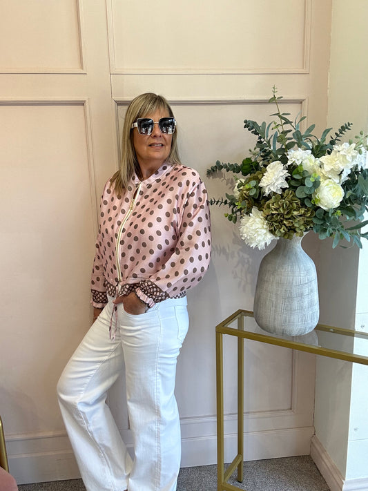 Dotty Zipped Top - Pink/Brown - Wardrobe By Simone