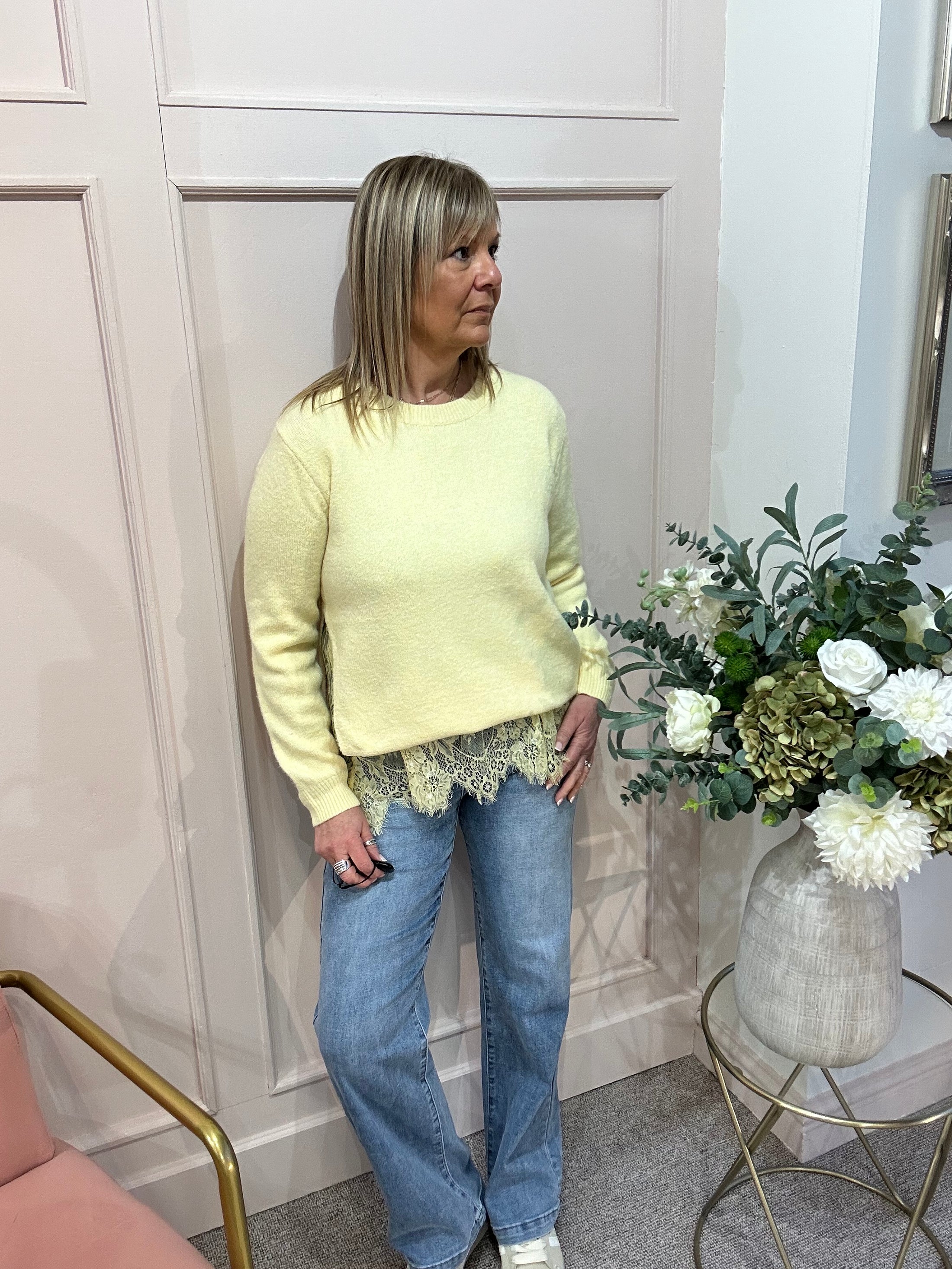 Lace Edge Jumper - Lemon