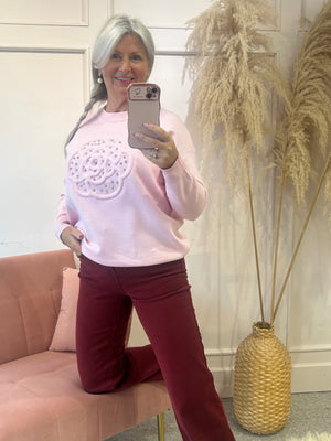 Flower & Silver Gems Jumper - Soft Pink