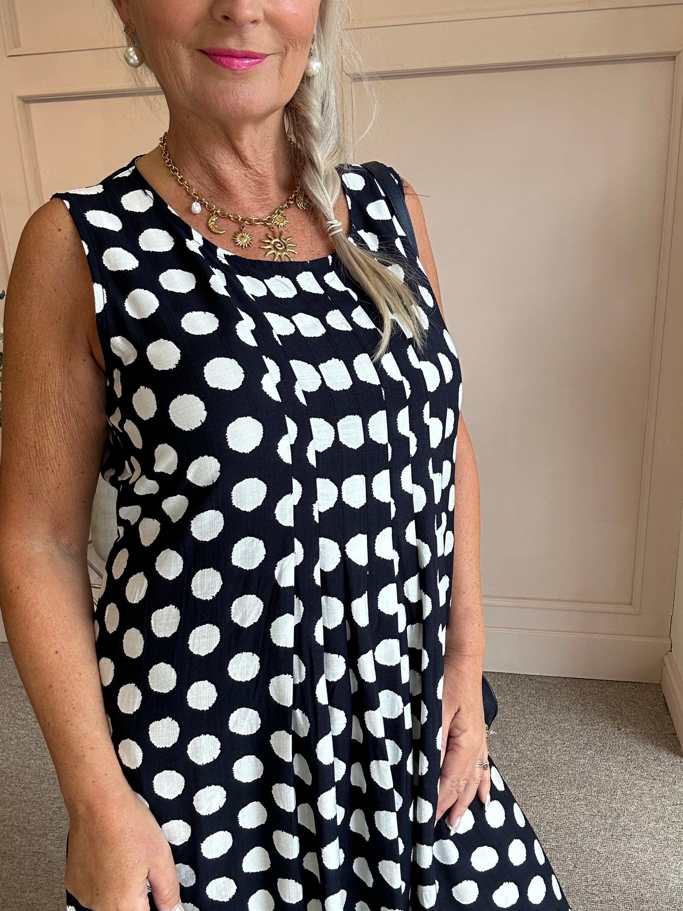 Dotty Sleeveless Dress - Blue/White - Wardrobe By Simone