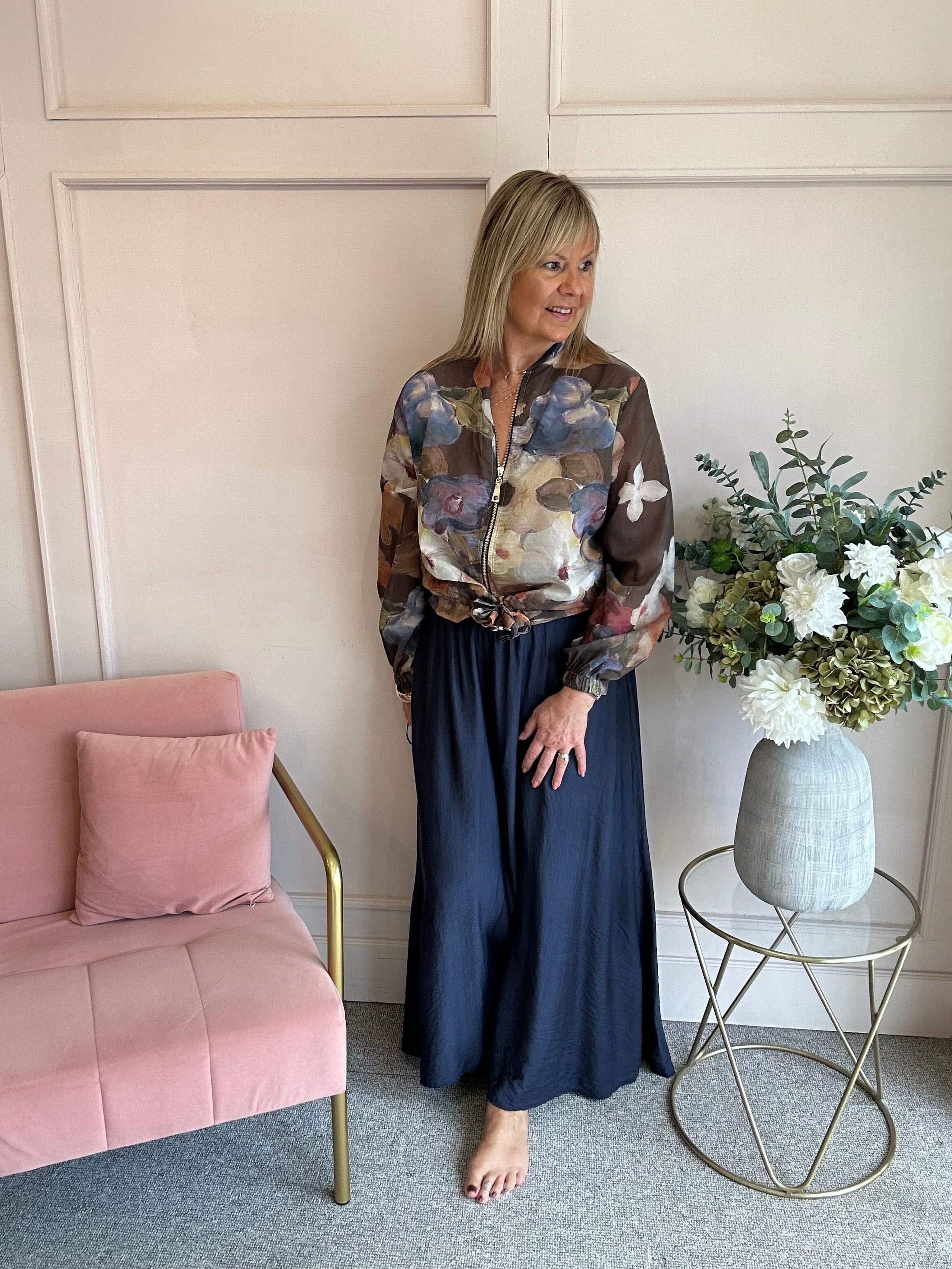 Floral Bloom Zip Jacket - Brown/Blue