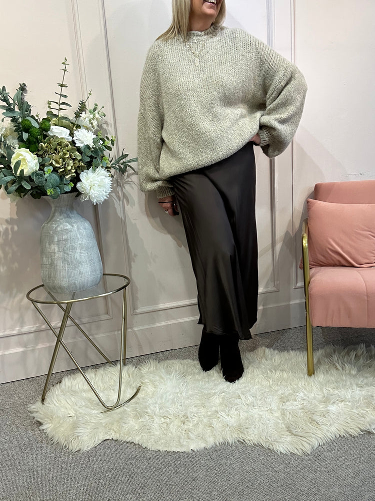 Satin Maxi Skirt - Chocolate Brown