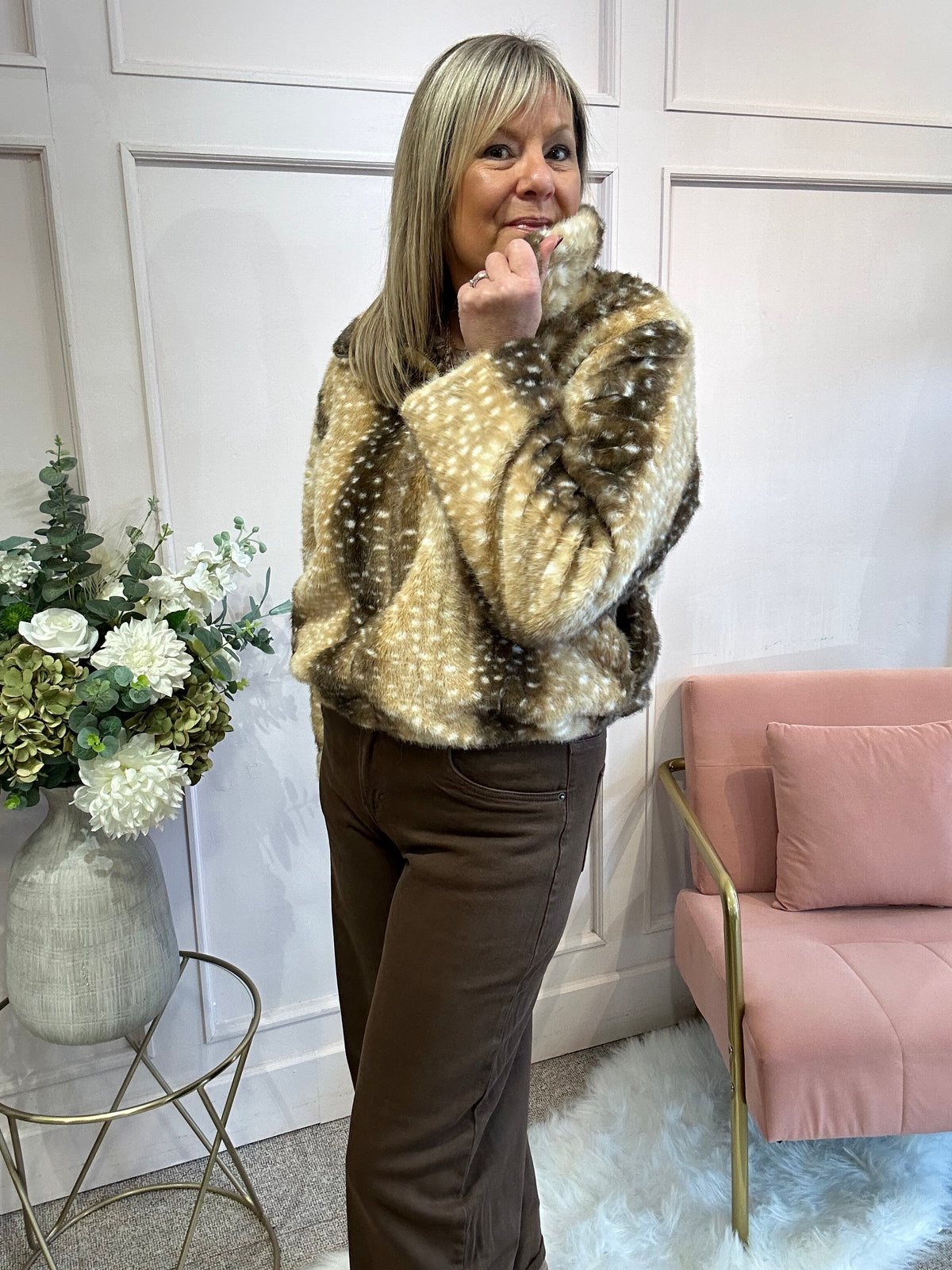 Trending Bambi Zip Jacket  -Soft  Brown/Cream