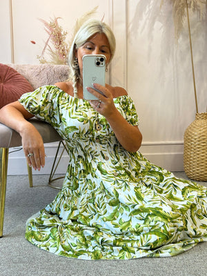 
            
                Load image into Gallery viewer, Midi Leaf Dress - Green - Wardrobe By Simone
            
        