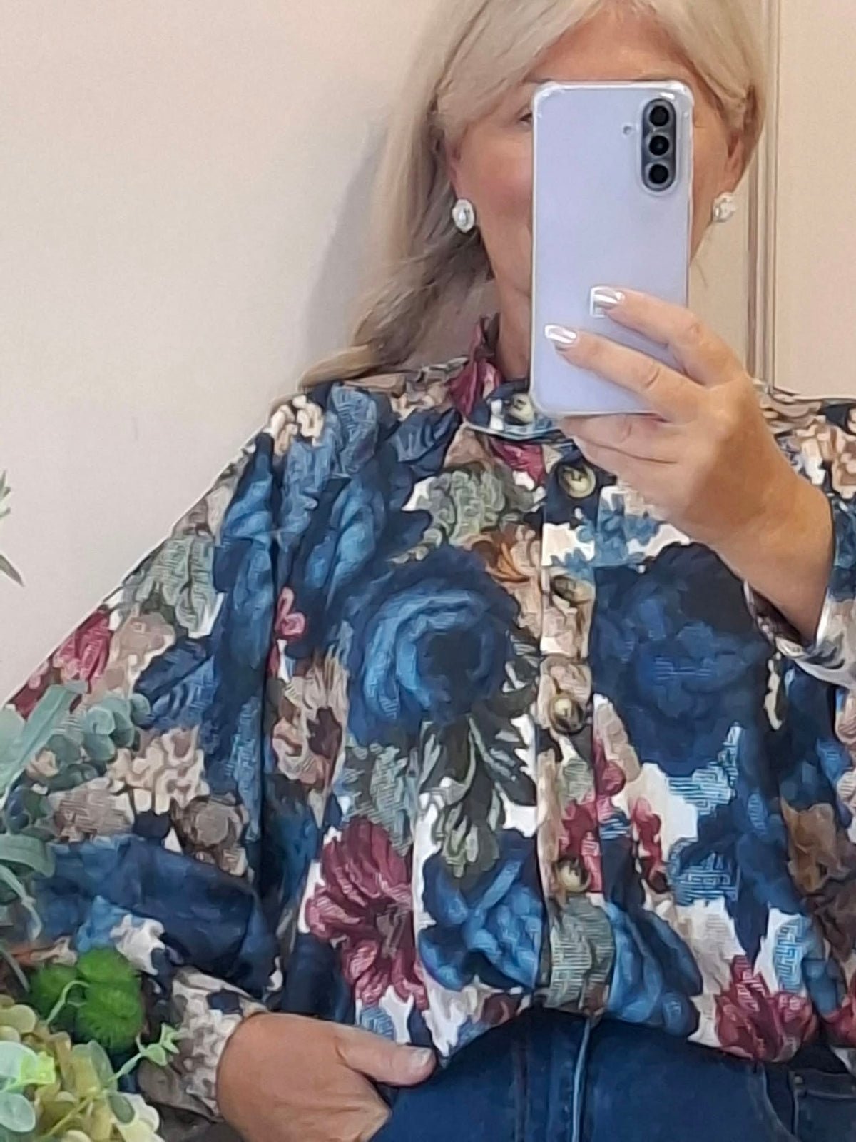 Floral Print Shirt/Jacket - Blue/Cream