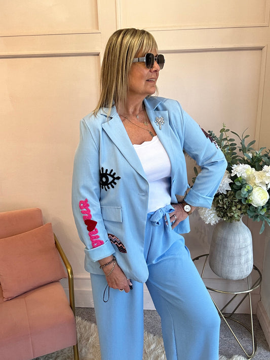 Rock & Roll Oversized Blazer Jacket - Cornflower Blue - Wardrobe By Simone