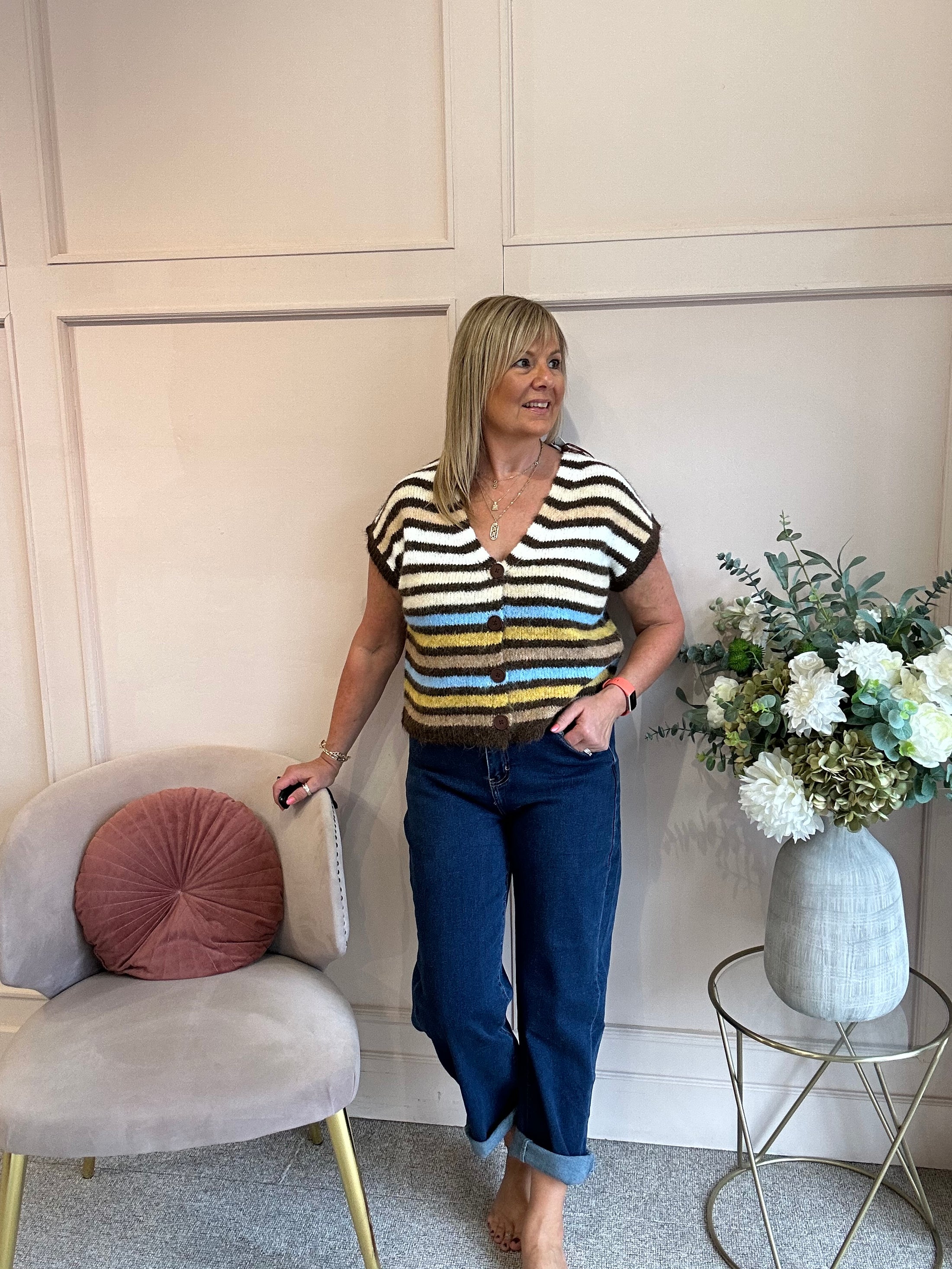 Cosy Striped Waistcoat - Brown/Cream