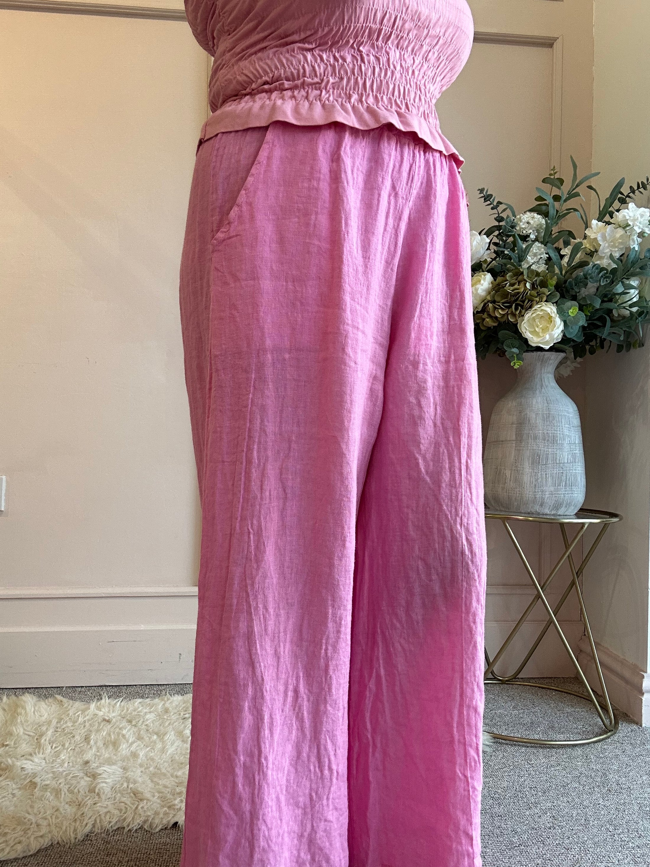 Linen Wide Pant - Candy Pink - Wardrobe By Simone