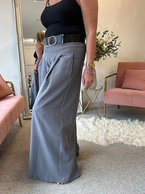 Wide Leg Pin tuck Front Trouser - Grey