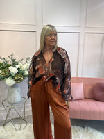 Floaty Frill Detail Top  - Brown/ Orange - Wardrobe By Simone