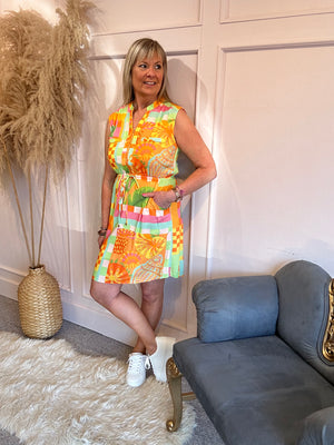 Multi Retro Midi Dress - Orange/Mix