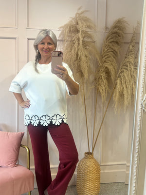 Flower Edged Jumper - Cream/Black