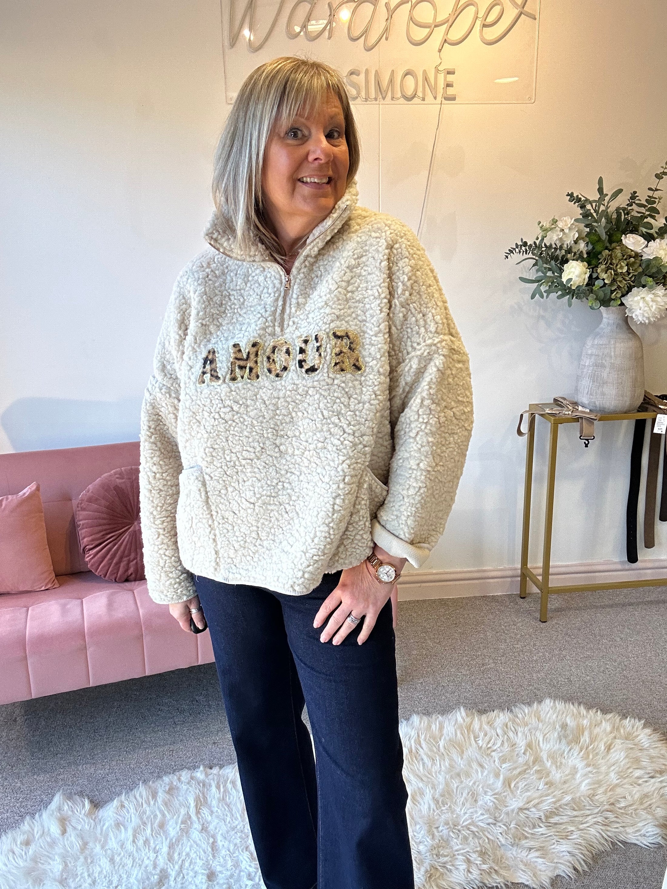 Amour Zip Up Fleece jumper -  Beige