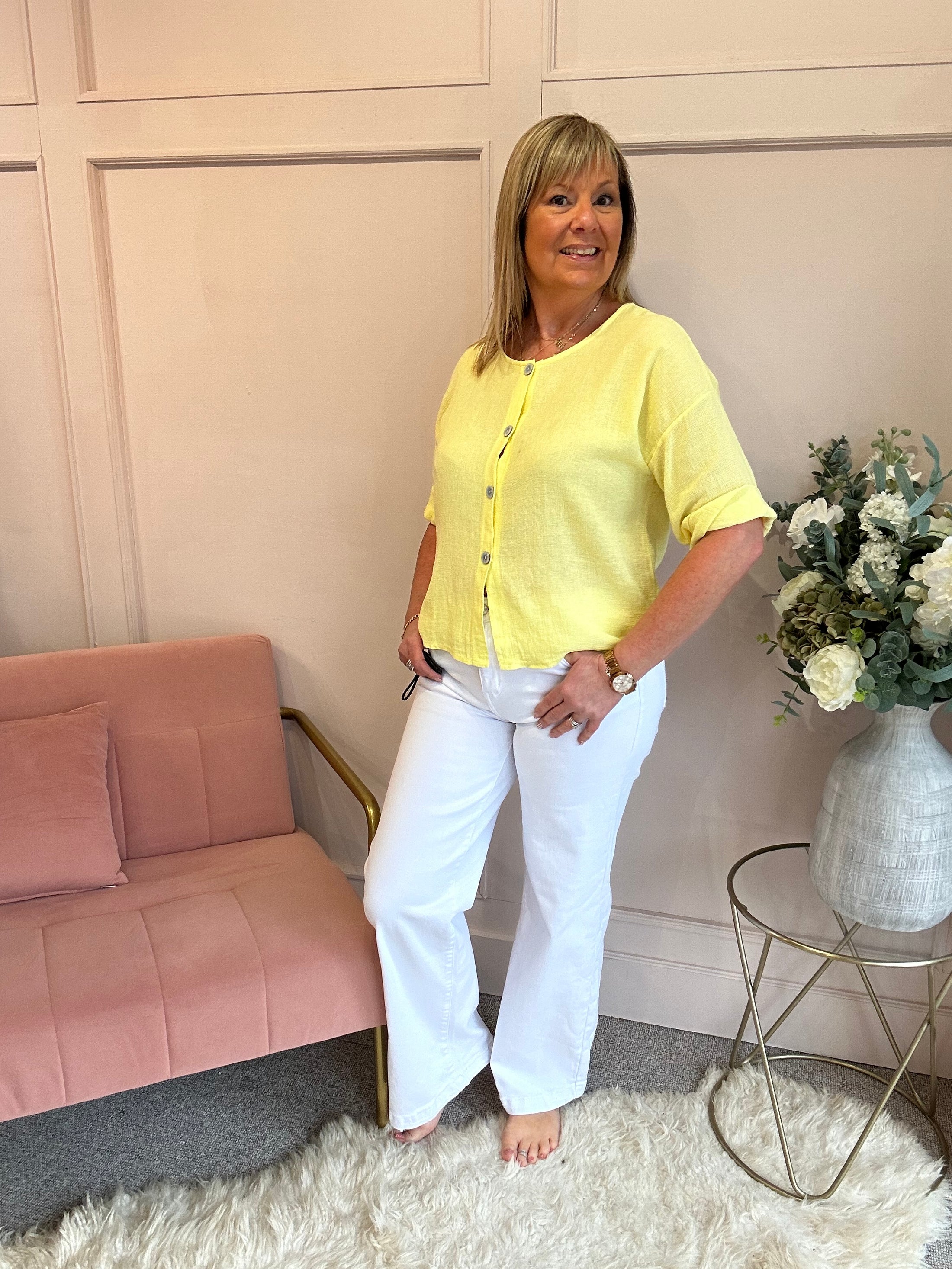 Cotton Buttoned Top  - Yellow - Wardrobe By Simone