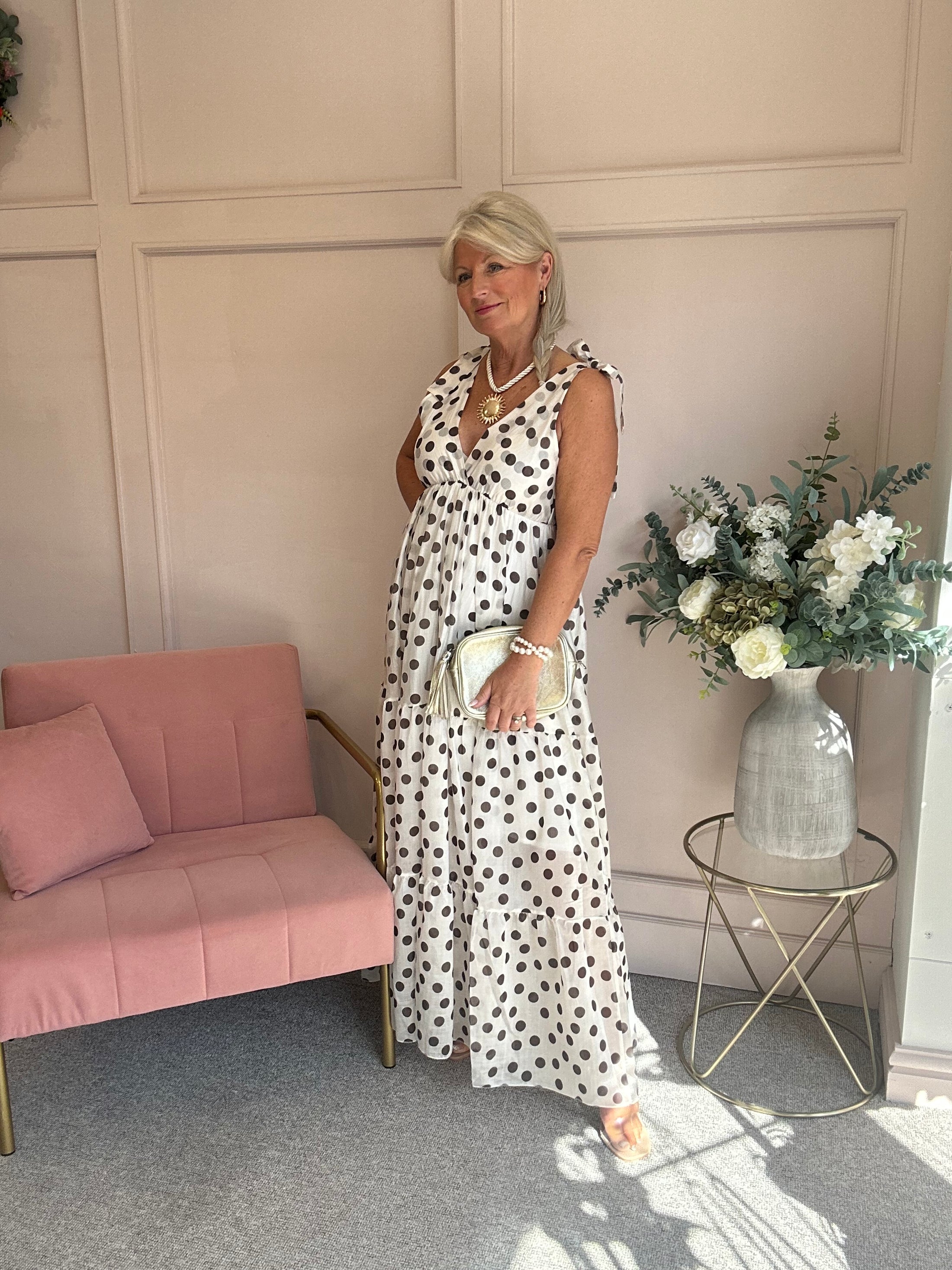 Spotty Dotty Dress - Cream/Brown - Wardrobe By Simone