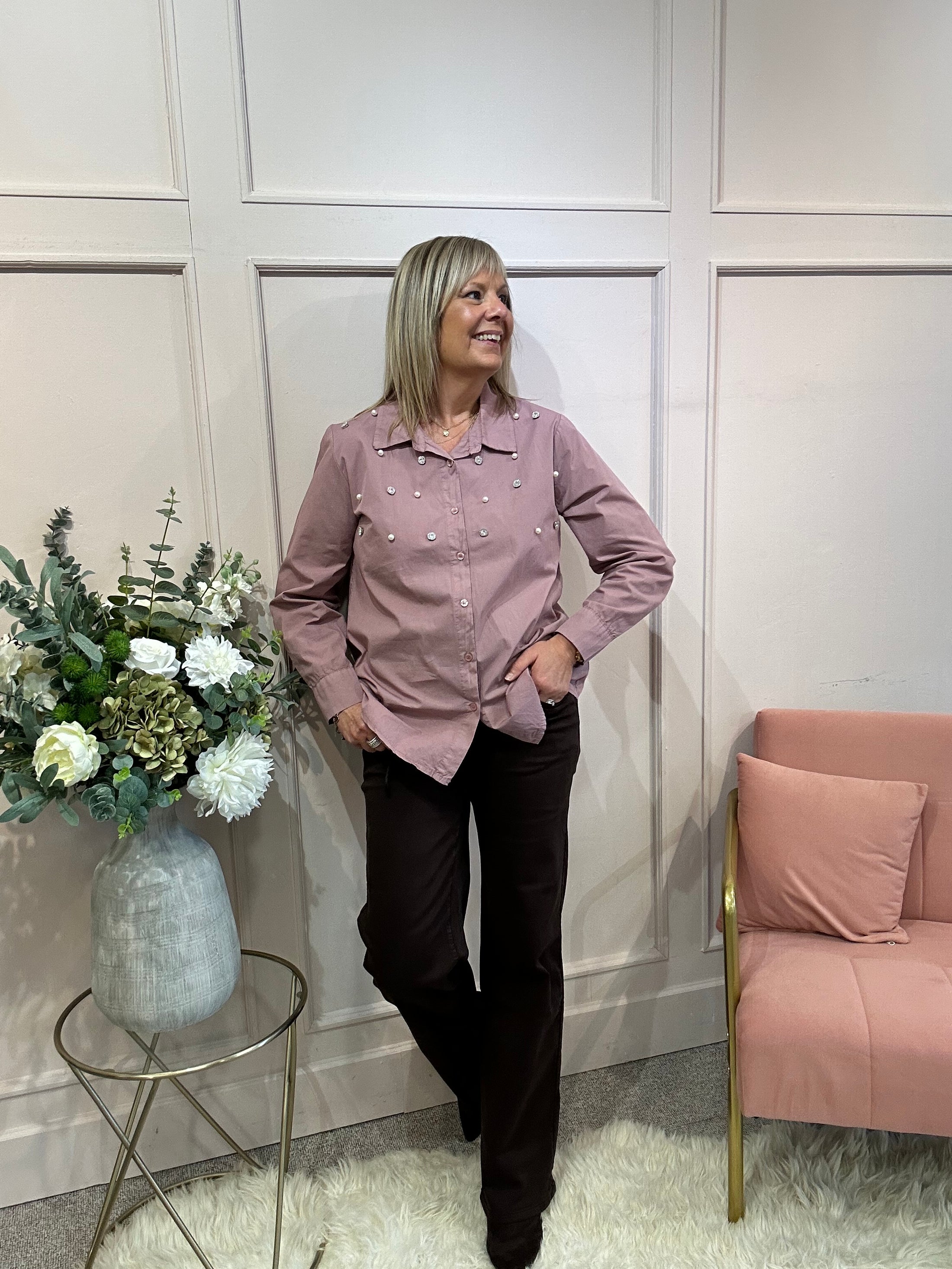 Embellished Shirt - Mauve - Wardrobe By Simone