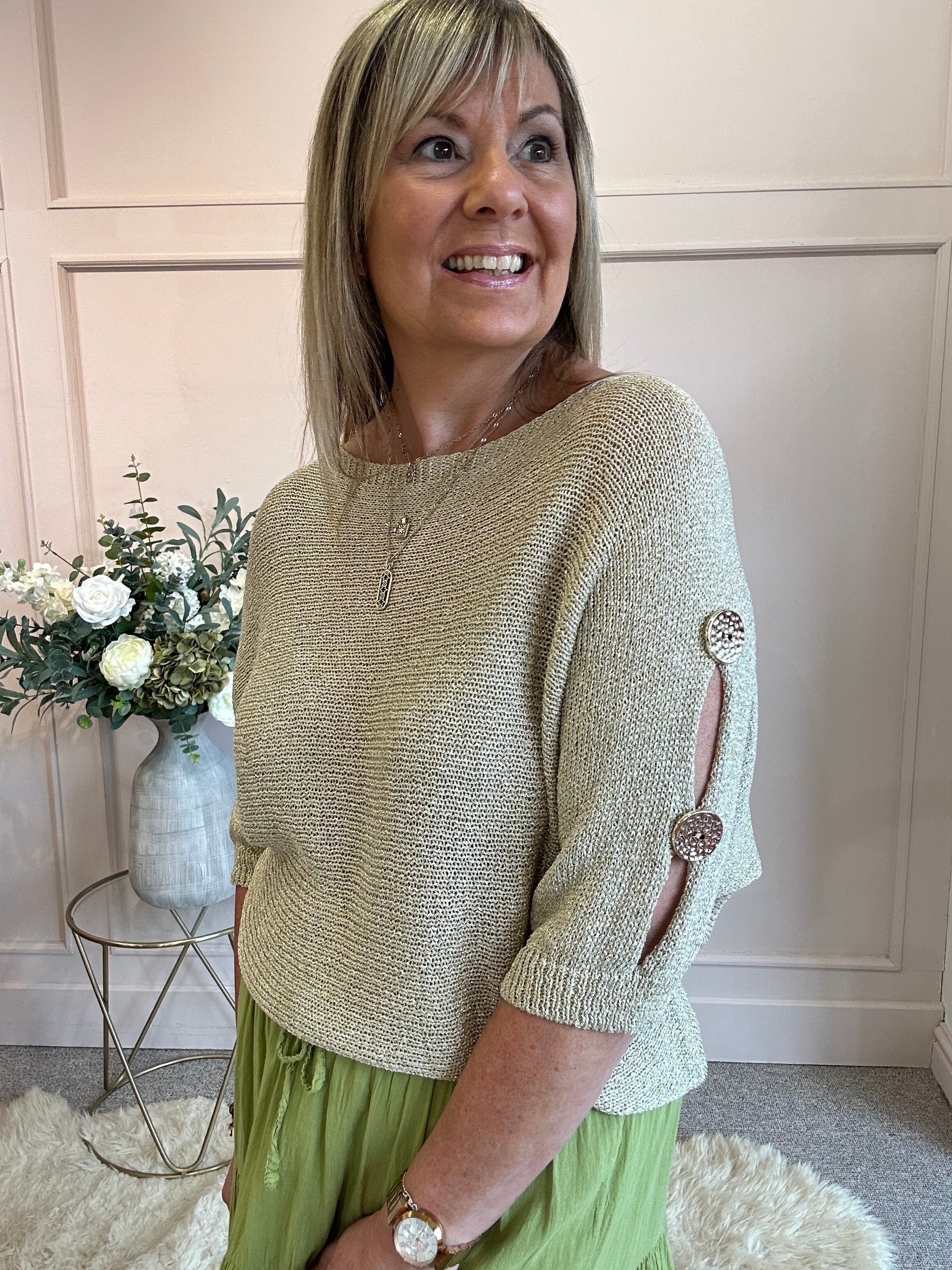 3 Gold Button Thread Jumper - Gold - Wardrobe By Simone