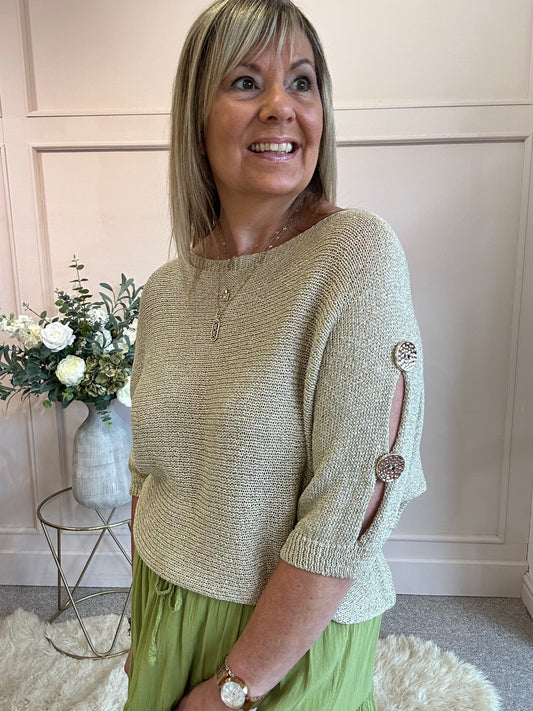 3 Gold Button Thread Jumper - Gold - Wardrobe By Simone