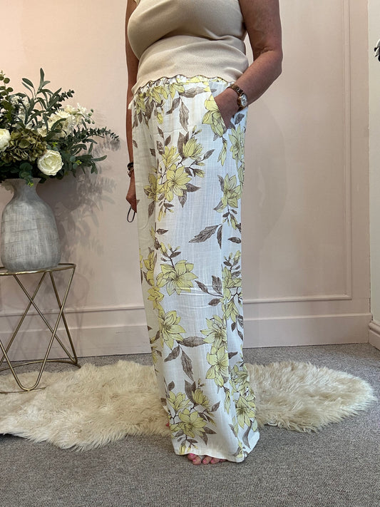 Summer Floral Trouser - Cream/Yellow