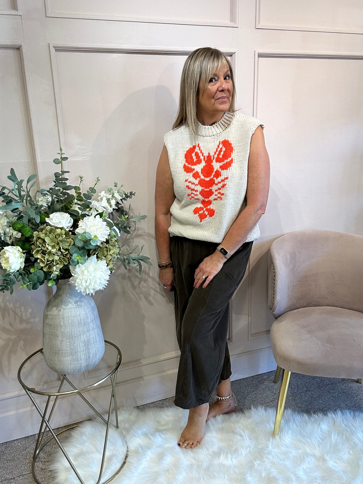Lobster Tank Top - Cream/Orange - Wardrobe By Simone
