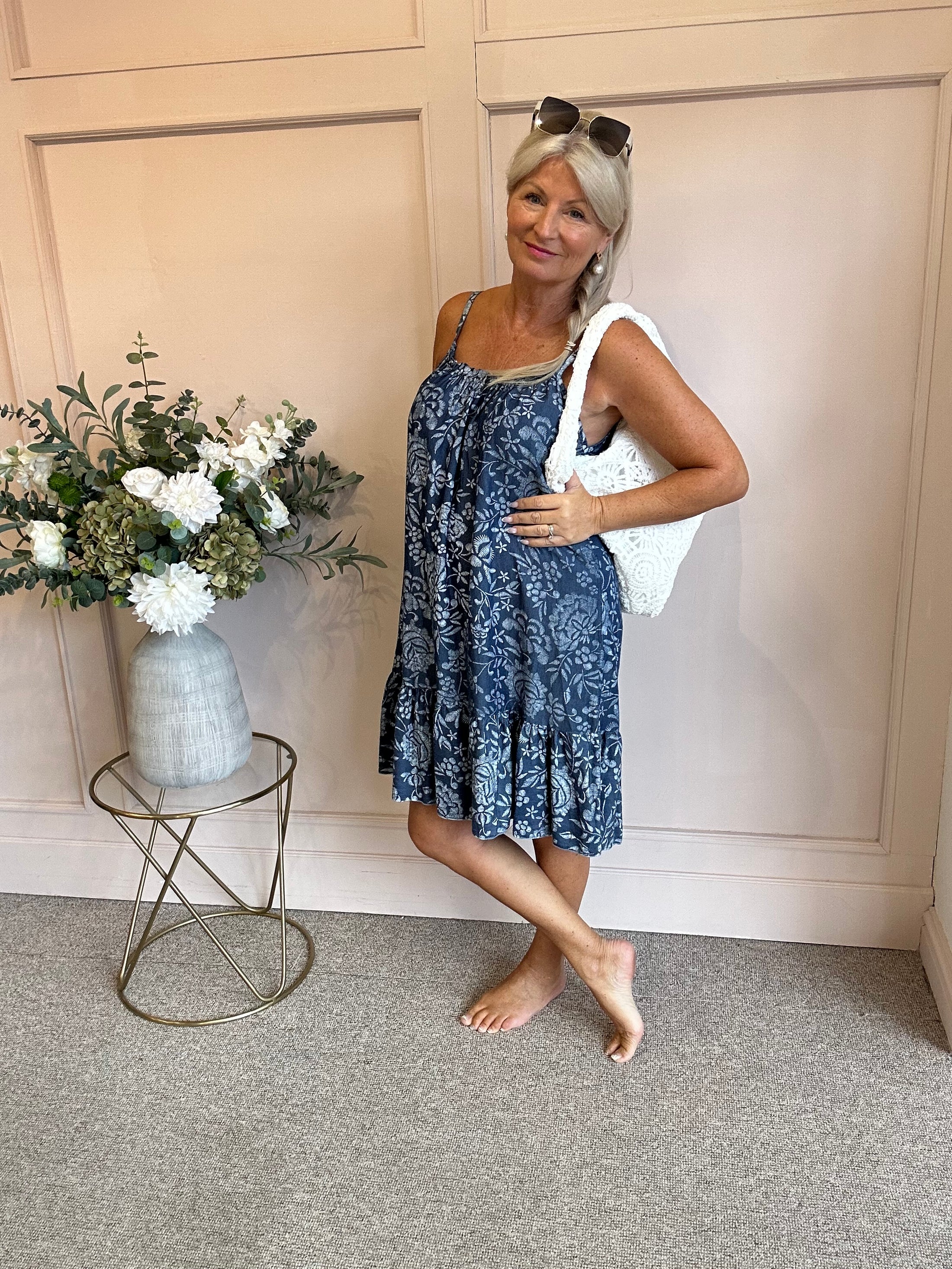 Summer Days Leafy SunDress - Denim Blue - Wardrobe By Simone