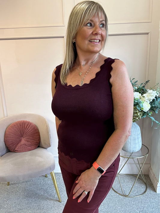 Scalloped Edged Vest Top - Plum - Wardrobe By Simone