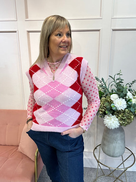 Diamond Pattern Tank Top - Pink - Wardrobe By Simone