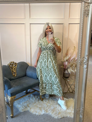 Summer Leaf Maxi Dress - Green/Cream