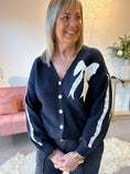 Load image into Gallery viewer, Lace Bow Detail Cardigan - Navy/White
