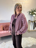 Load image into Gallery viewer, Zip Up Fun Striped Cardigan -  Pink/Burgundy
