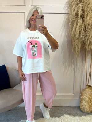T-shirt mojito print - White/pink