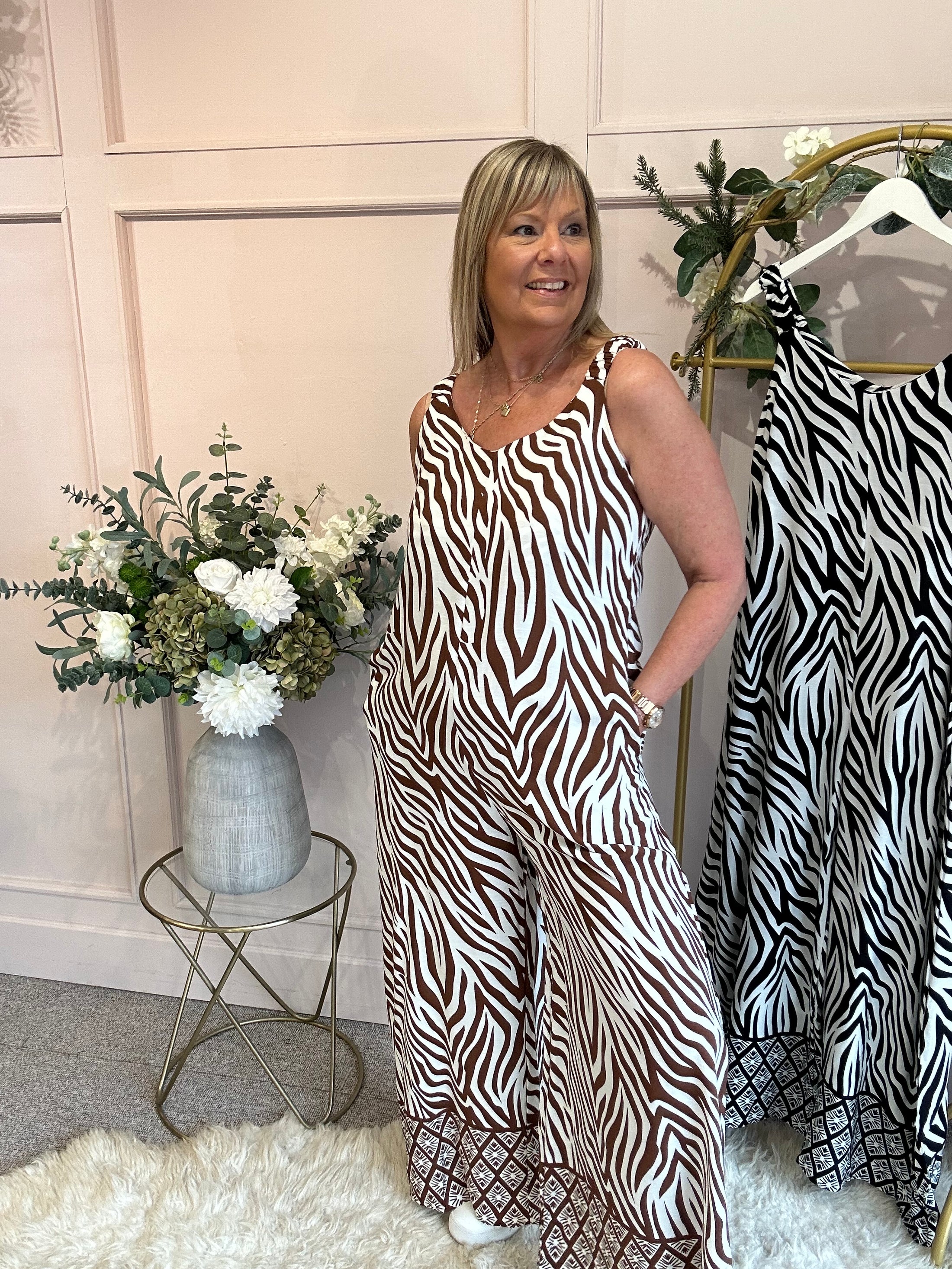 Zebra Jumpsuit - Brown/Cream - Wardrobe By Simone
