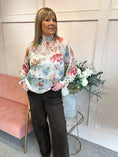 Load image into Gallery viewer, Floral Berry Ruffle Neck Top  - Cream - Wardrobe By Simone
