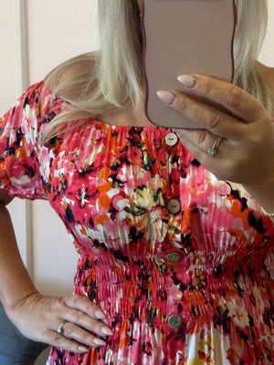 Floral Print Midi Dress - Corals - Wardrobe By Simone