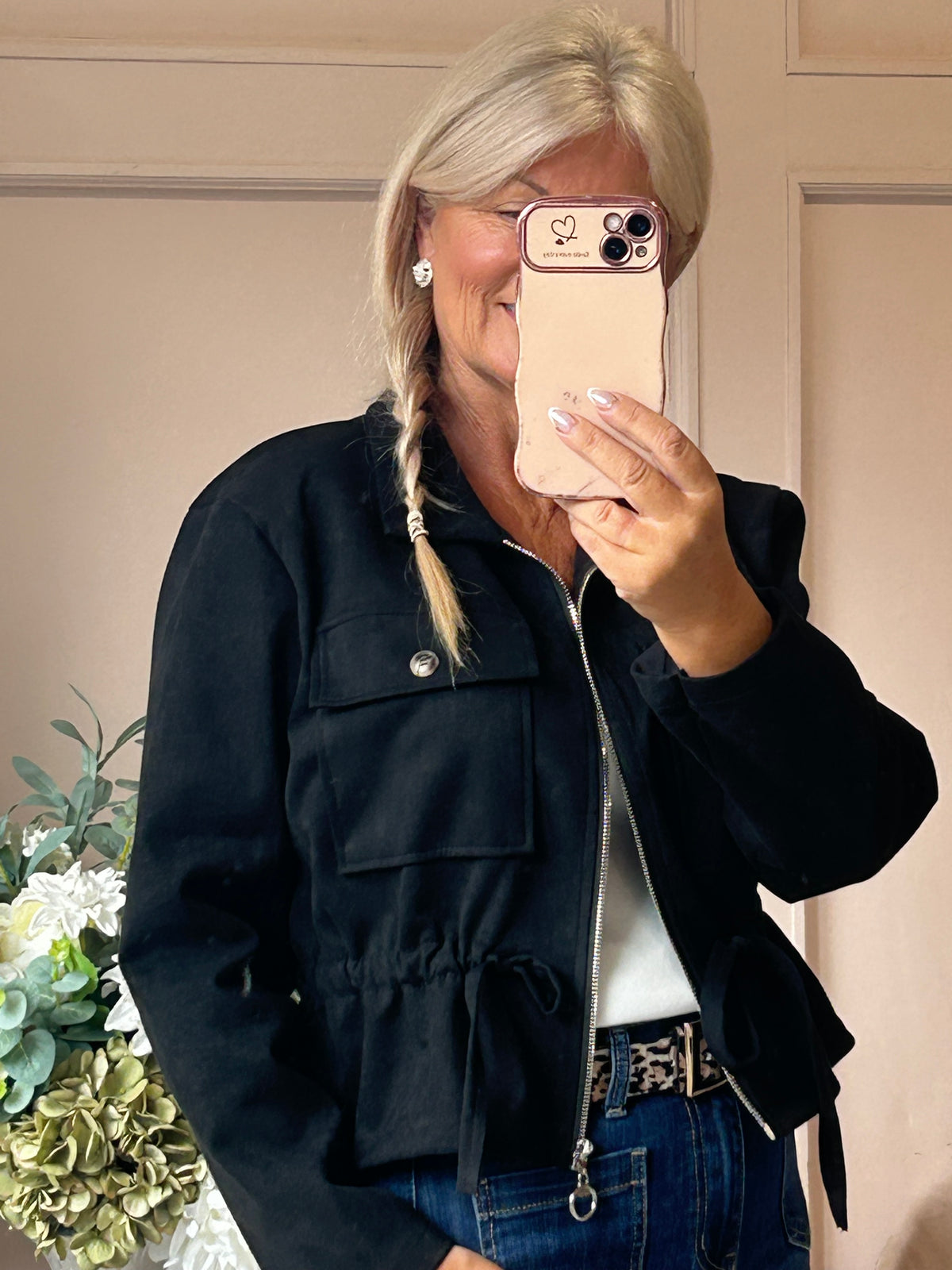 Pull Tie Suedette Jacket - Black