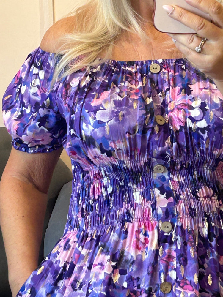 Floral Print Midi Dress - Purple/Lilac - Wardrobe By Simone