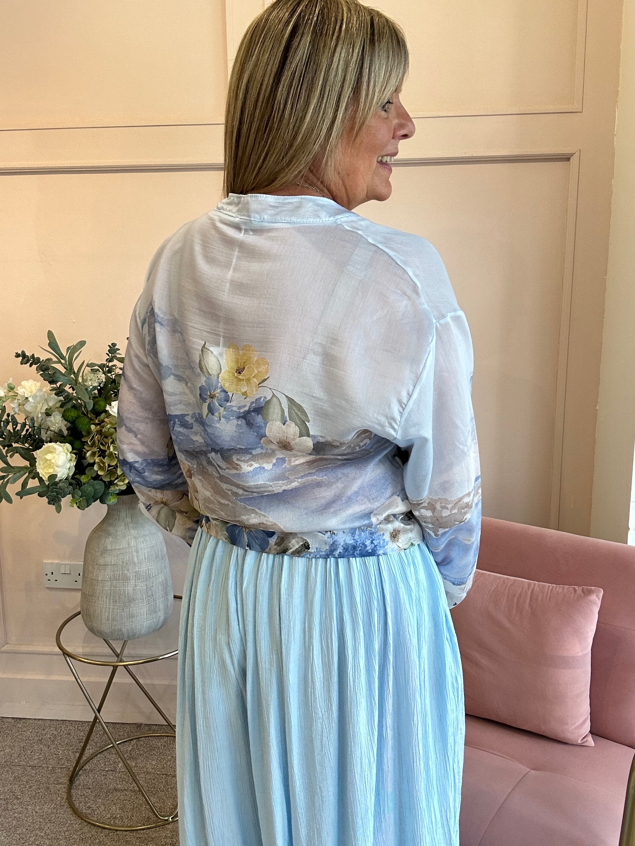 Santorini In Bloom Zip Jacket - Ice Blue/Blue