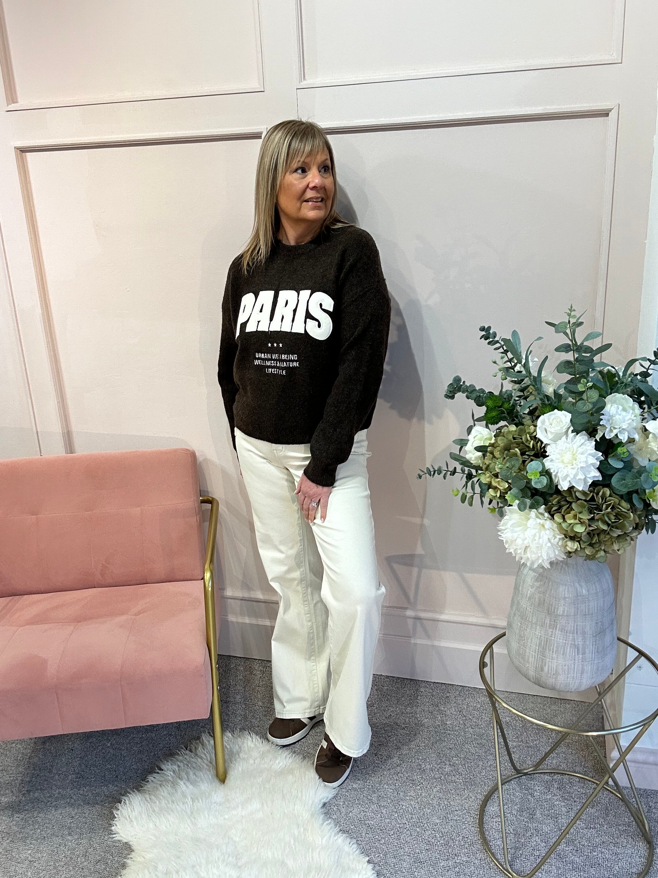 Embossed Paris Jumper - Brown