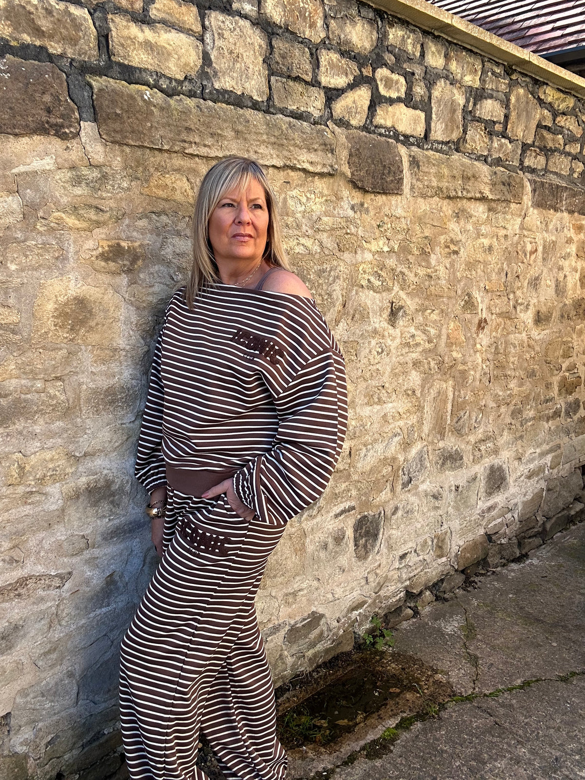 Iconic Stripe Lounge Set - Brown/Cream