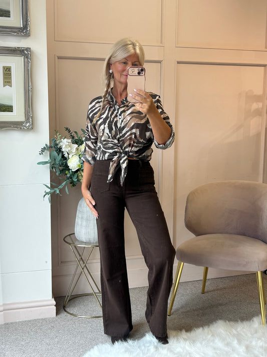 Tiger Print Shirt - Browns - Wardrobe By Simone
