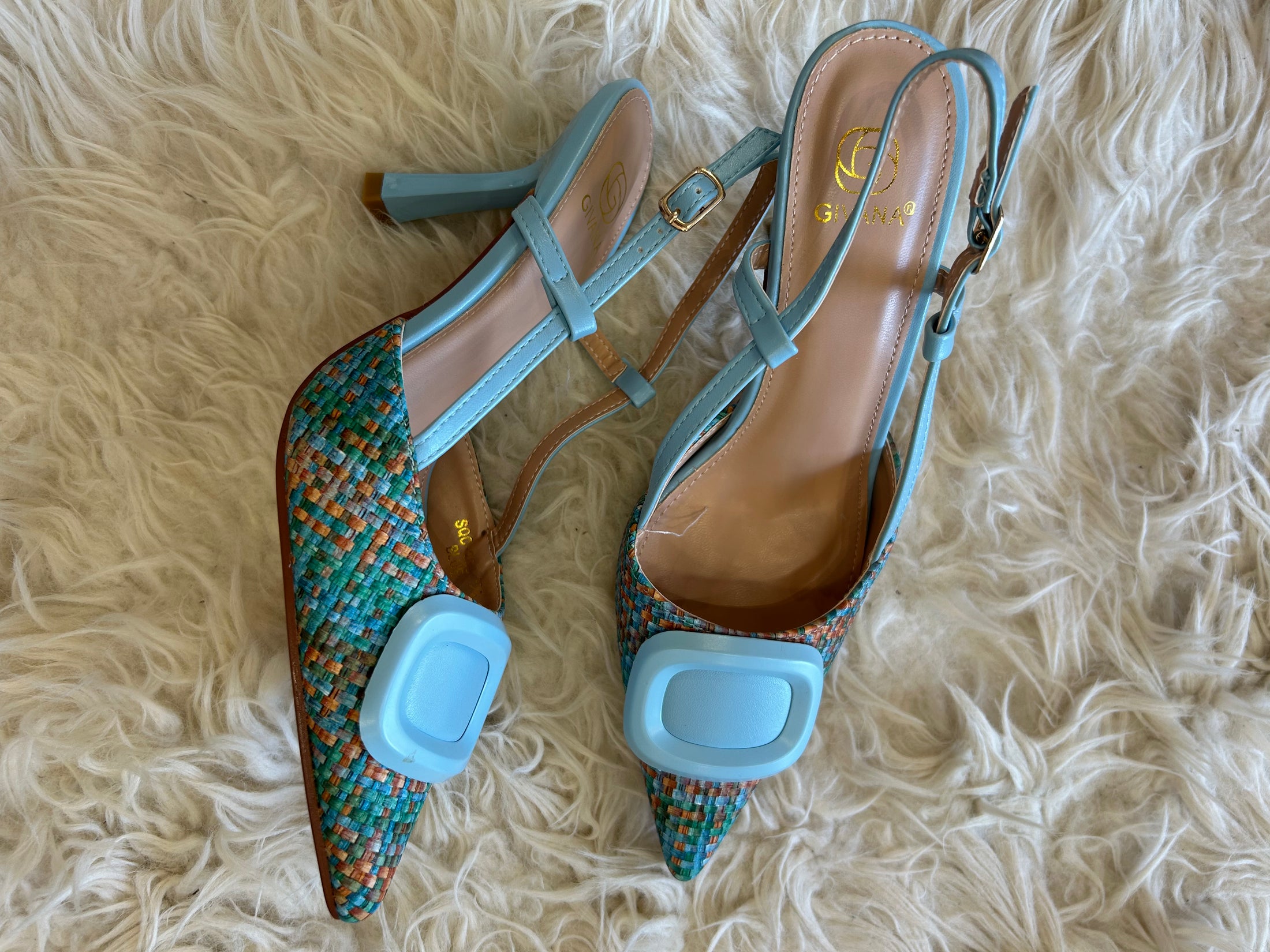 Kitten Heel Slingback Shoe - Blue/Mix - Wardrobe By Simone