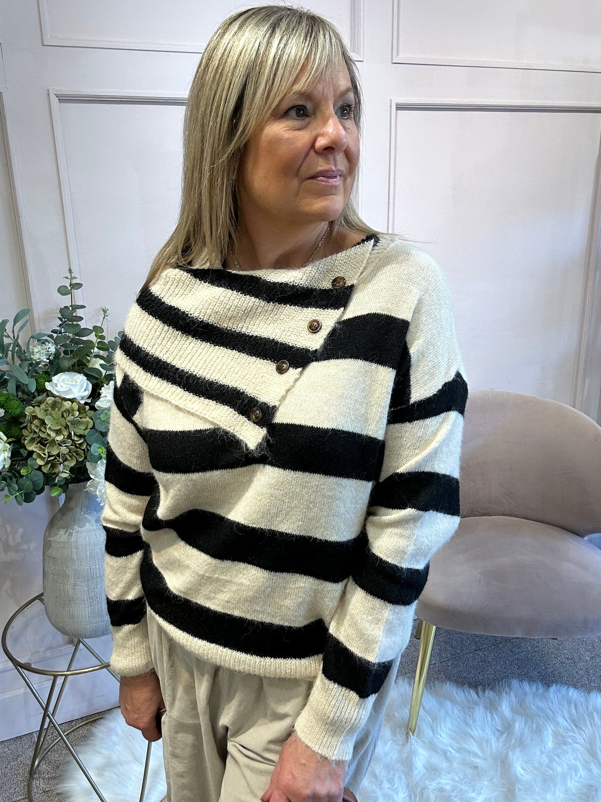 Bold Stripe Jumper - Cream/Black