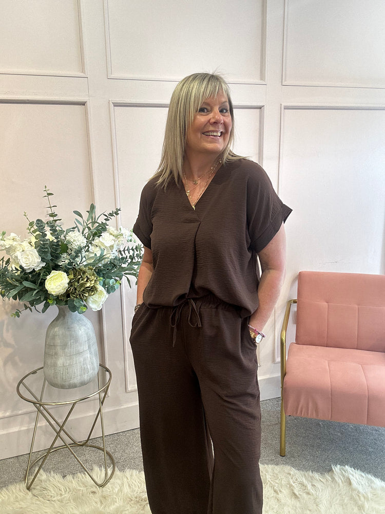 V Neck Top - Brown