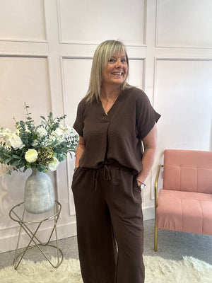 V Neck Top - Brown