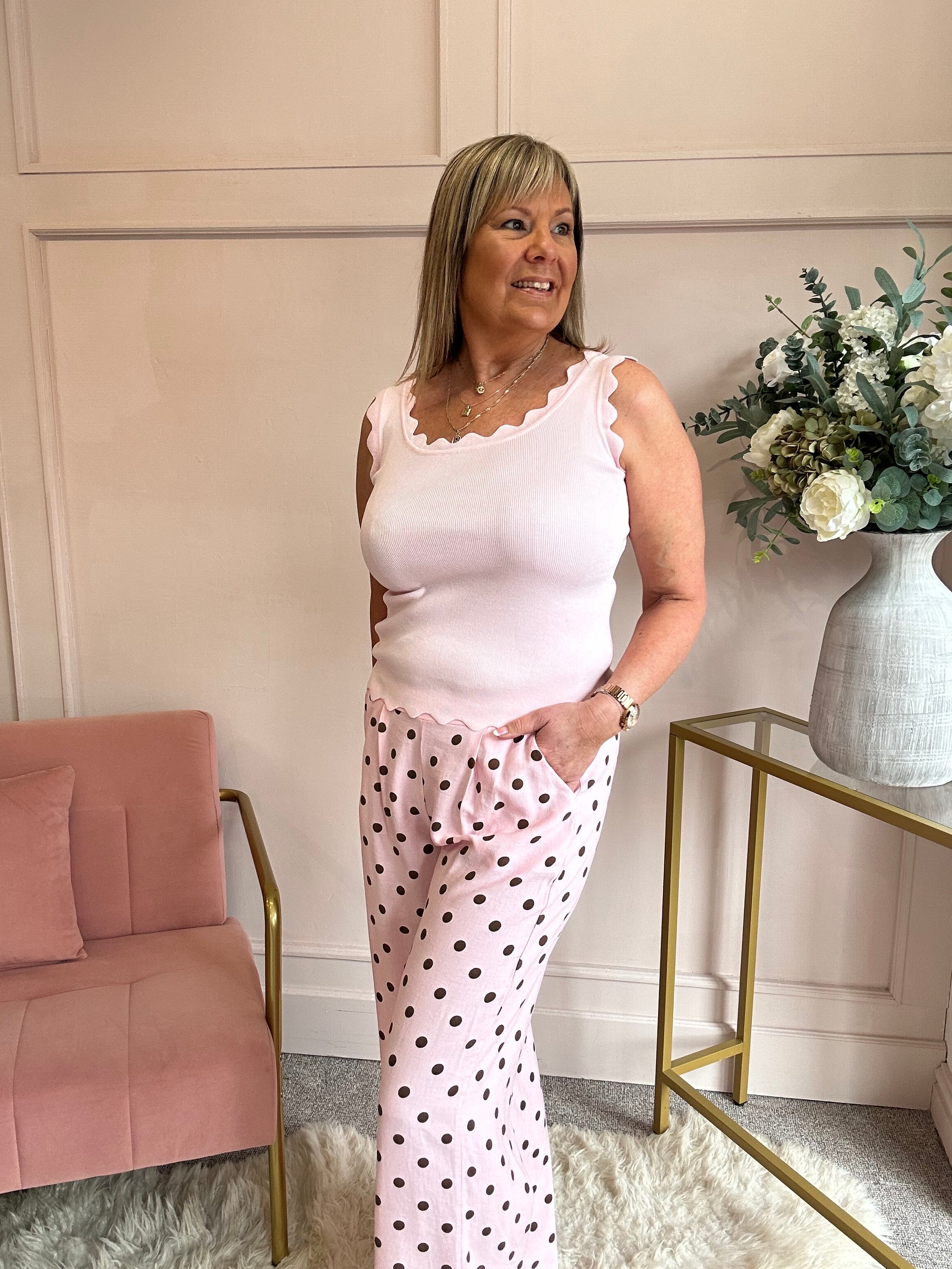 Scalloped Edged Vest Top - Pink - Wardrobe By Simone