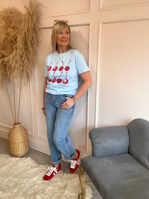 Cherry Gems T Shirt - Powder Blue